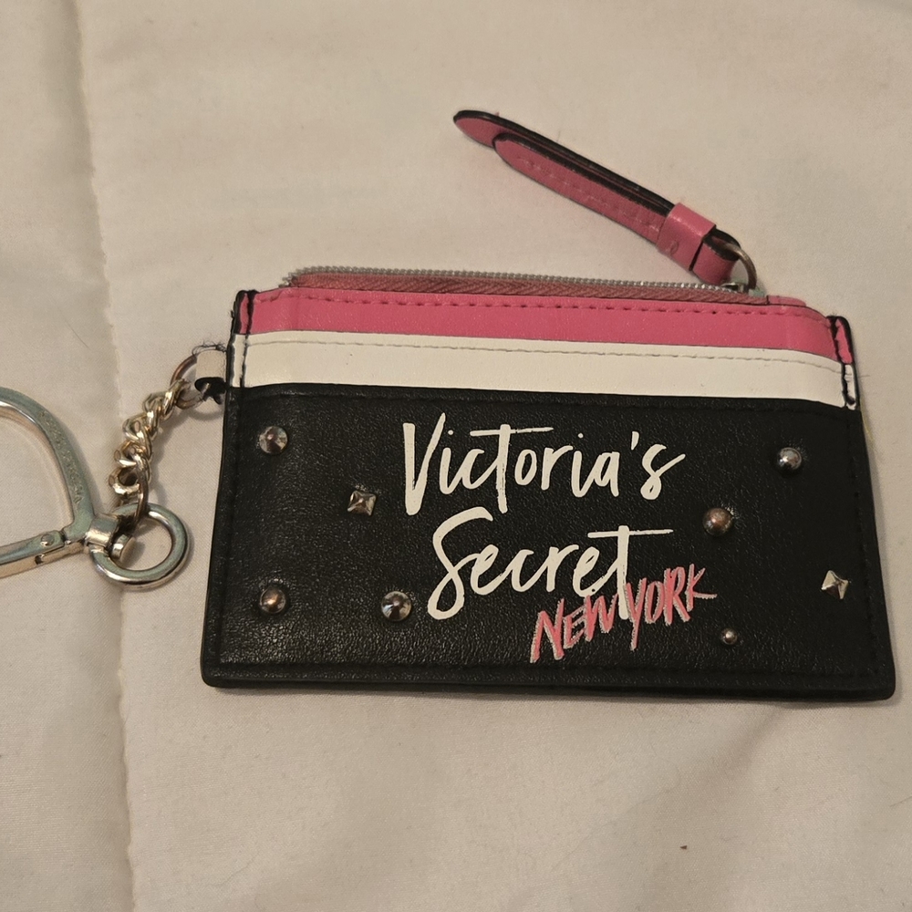 Victoria's Secret Black and Pink Card Holder with Keychain